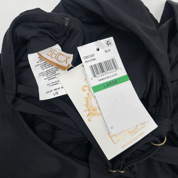 BECCA Swimsuit Size Large One Piece Asymmetrical Cutout Black NWT Removable Cups - Picture 5 of 16